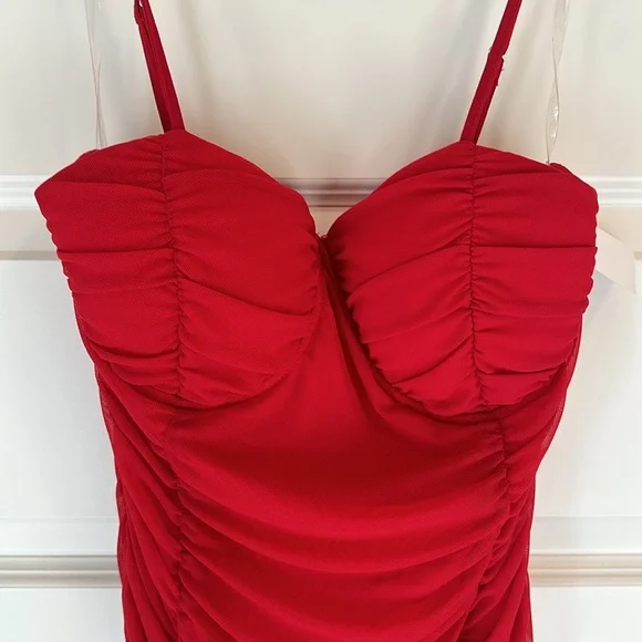 Red Ruched Spaghetti Strap Dress - M/L - Picture 2 of 5
